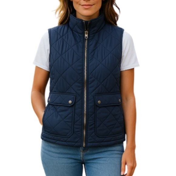 THREAD AND SUPPLY Quilted Vest Navy Blue Outerwear Zipper Pockets Coastal Size S - Picture 1 of 11